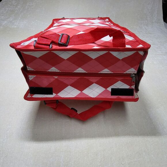 Rolling Travel Bag Collapsible Red White Argyle Print - Picture 6 of 8